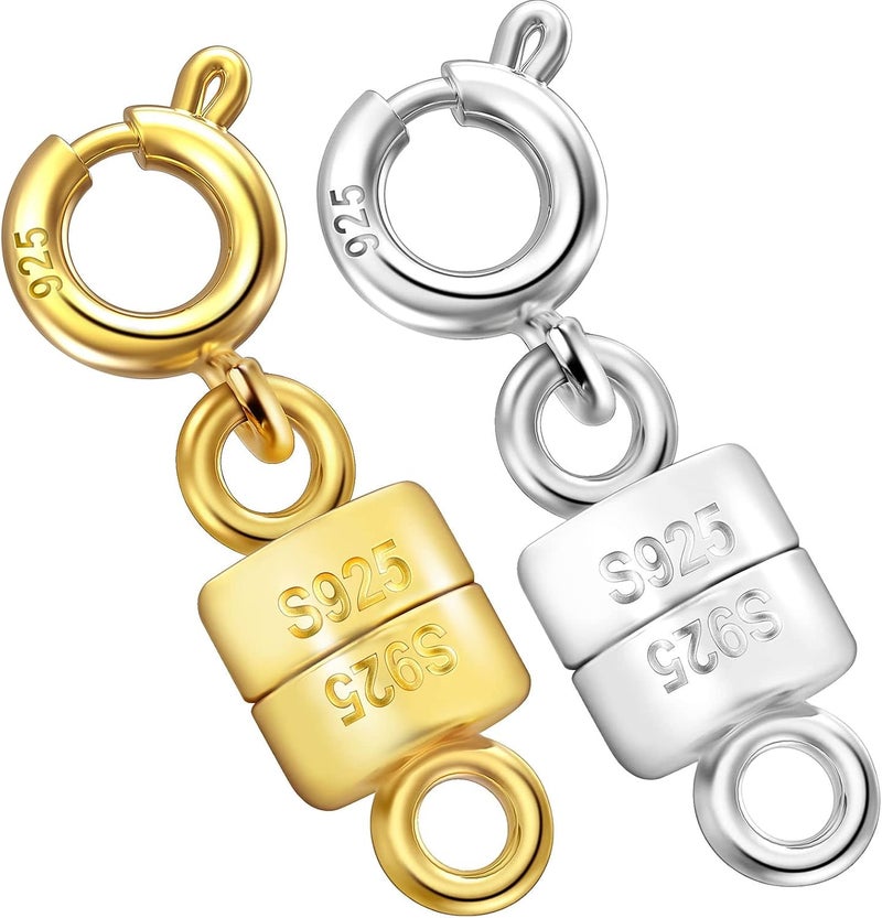 Qulltk 925 Sterling Silver Magnetic Necklace Clasps and Closures,Mini Bracelets Clasp Converter Gold and Silver Chain Extender for Jewelry Making Supplies - Image 1